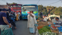 সড়কের ওপরে হাটবাজার, ভোগান্তিতে পথচারী